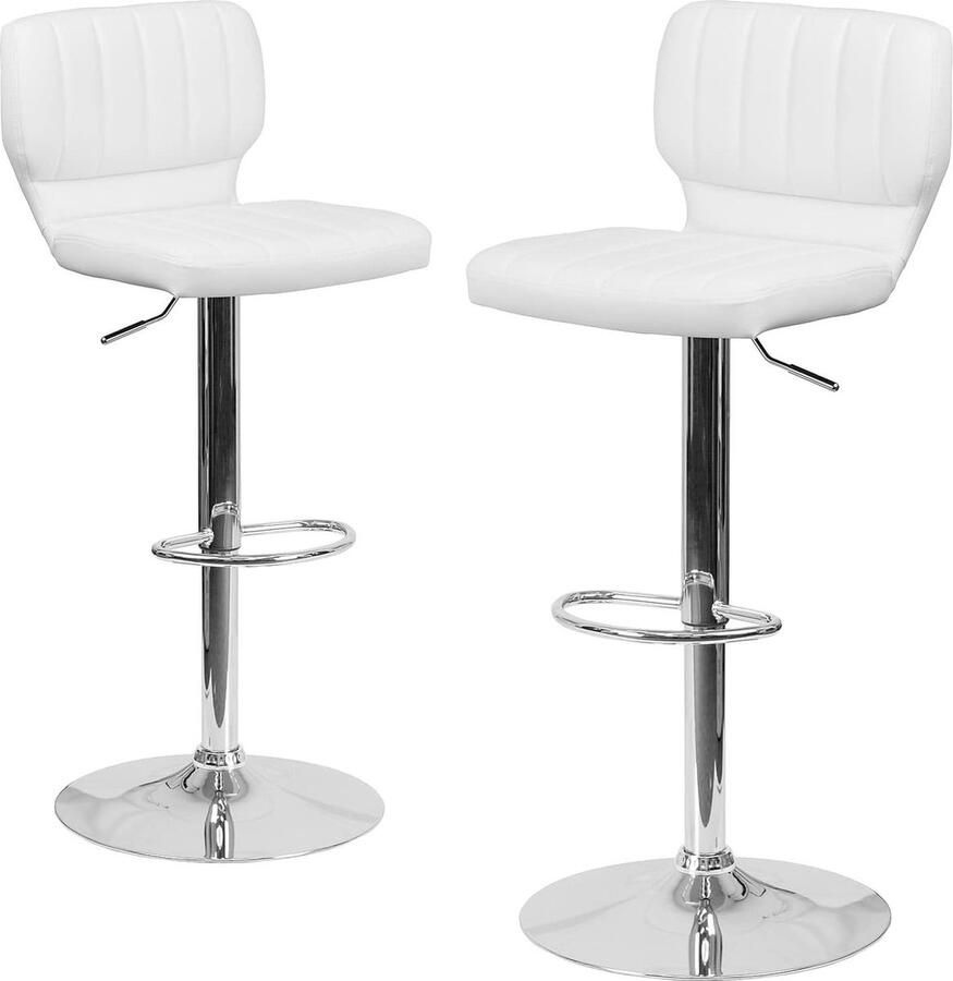 Hedendaagse Verstelbare Hoogte Barkruk Chromen Basis 2 Stuks Wit Vinyl