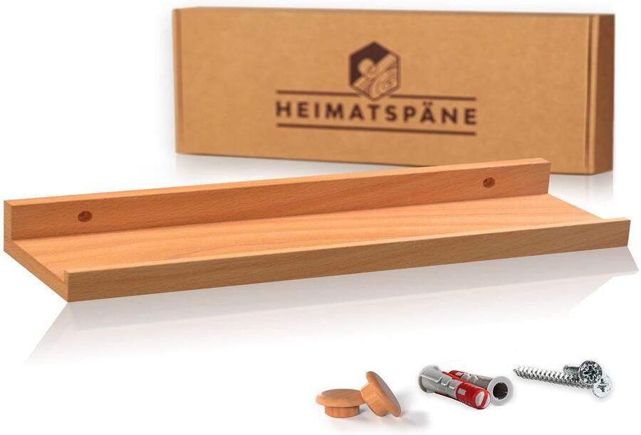 Heimatspäne schilderijlijst kern beuken 60cm wandplank hout [incl. schroefafdekkingen van echt hout] plankplank hout als wandplank of zwevende plank