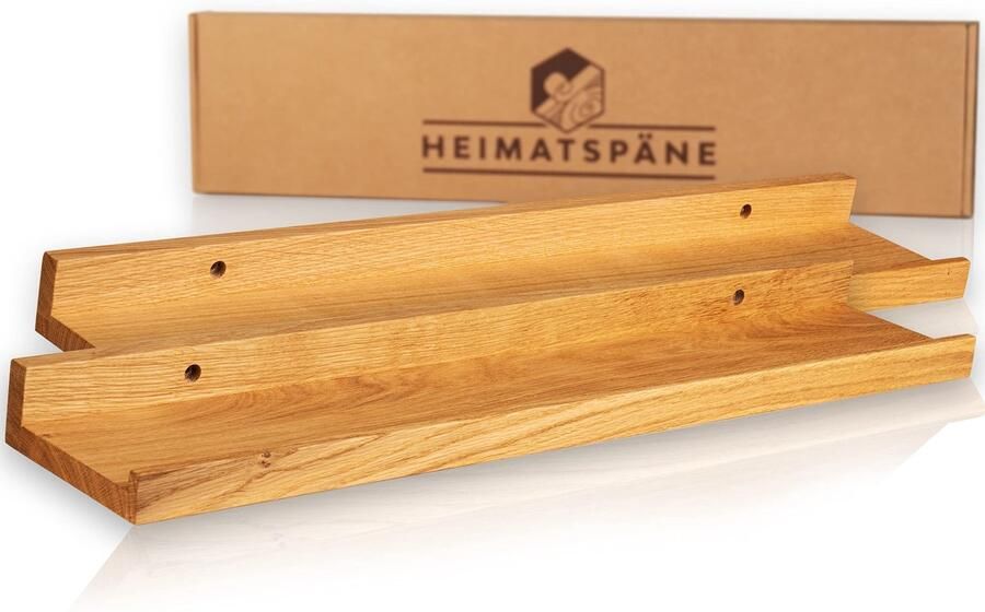 Heimatspäne set van 2 houten schilderijenplanken 60cm – echt eikenhout zwevende planken inclusief schroefdeksels van echt hout – handgemaakte wandplank houten plank van massief eikenhout