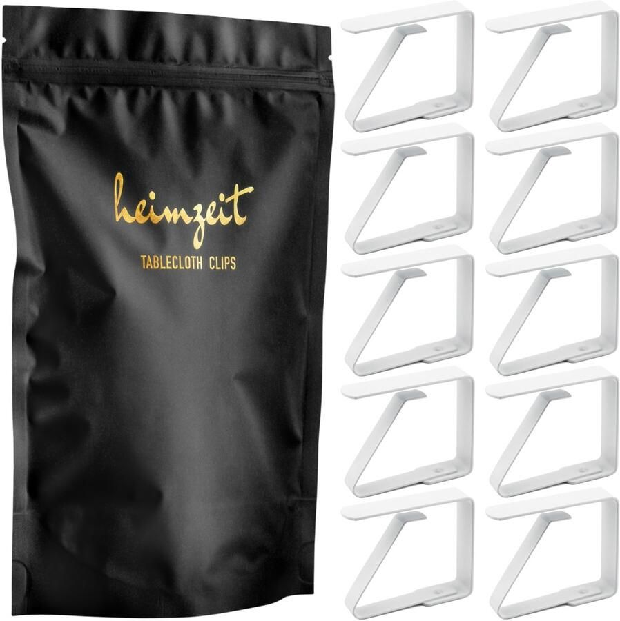 Heimzeit tafelkleedklemmen van hoogwaardig roestvrij staal [10 stuks 4 cm] Wit tafelkleedhouder voor binnen en buiten tafelkleedklemmen voor tafels met een maximale dikte van 3 cm