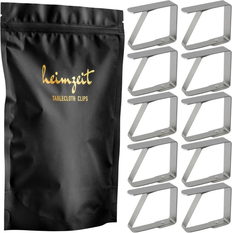Heimzeit tafelkleedklemmen van hoogwaardig roestvrij staal [10 stuks 4 cm] Zilver tafelkleedhouder voor binnen en buiten tafelkleedklemmen voor tafels met een maximale dikte van 3 cm