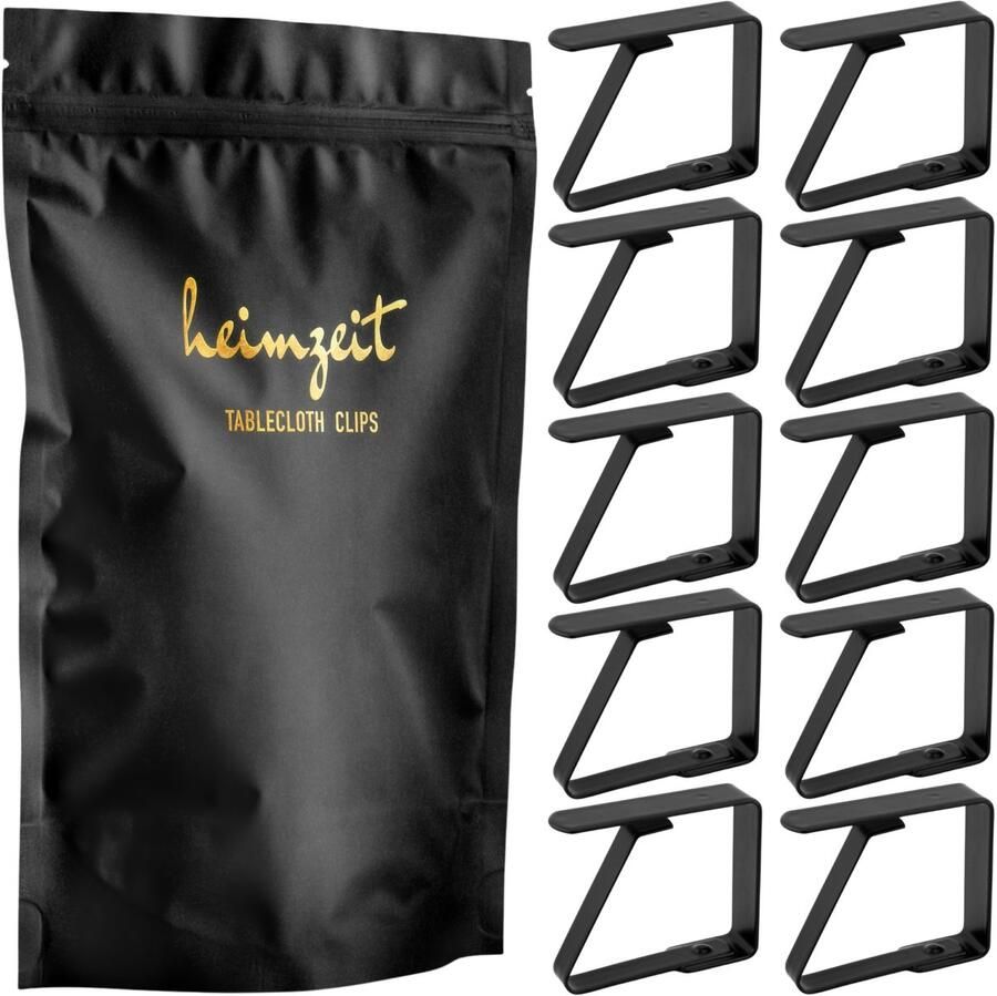 Heimzeit tafelkleedklemmen van hoogwaardig roestvrij staal [10 stuks 4 cm] Zwart tafelkleedhouder voor binnen en buiten tafelkleedklemmen voor tafels met een maximale tafeldikte van 3 cm