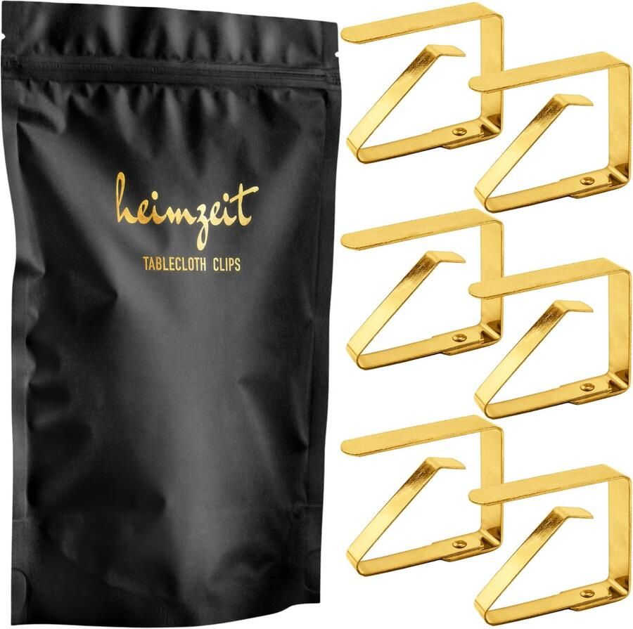 Heimzeit tafelkleedklemmen van hoogwaardig roestvrij staal [6 stuks 4 cm] Goud tafelkleedhouder voor binnen en buiten tafelkleedklemmen voor tafels met een maximale tafeldikte van 3 cm