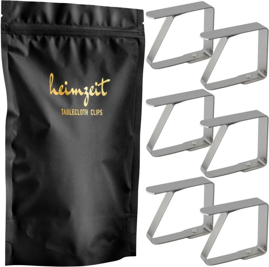 Heimzeit tafelkleedklemmen van hoogwaardig roestvrij staal [6 stuks 4 cm] Zilver tafelkleedhouder voor binnen en buiten tafelkleedklemmen voor tafels met een maximale dikte van 3 cm