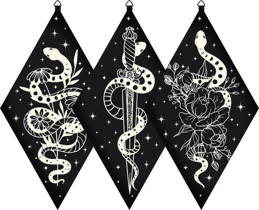 Heksachtige muurdecoratie Slangenbloem en Tarot Slinger Houten minimalistische muurkunst Zwart gotisch boho bord Rustiek hangend voor thuis slaapkamer 17 x 30 cm