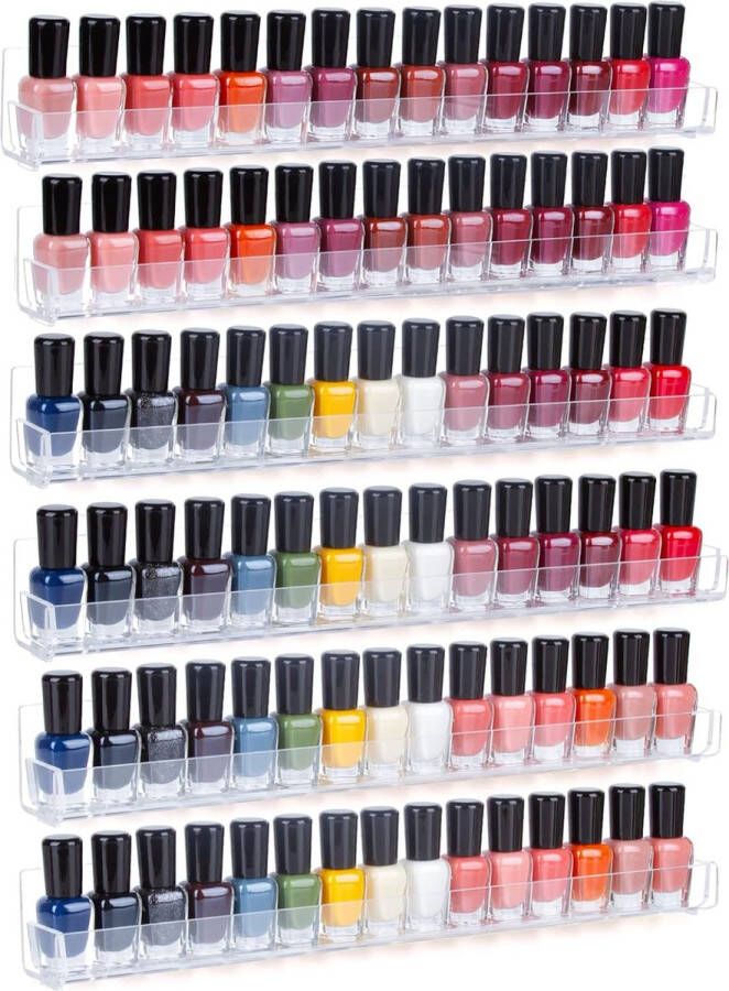 Helder acryl nagellakhouder Wandgemonteerd 90 flessen nagellakorganizer en -opslag met antislip eindinzetstukken 15 Pack van 6