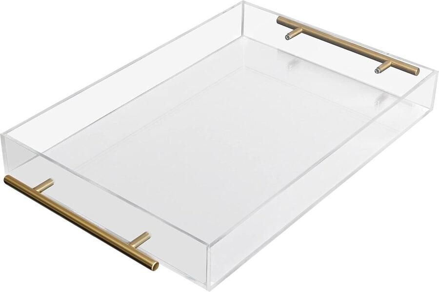 Helder Acryl Plastic Serveertray Gouden Handvatten Grote Rechthoekig Decoratieve Tafel Organizer Thee-Koffie Drank Ontbijt Voedsel Tray Knoeibestendige L46 x B275 cm wooden tray - Foto 3