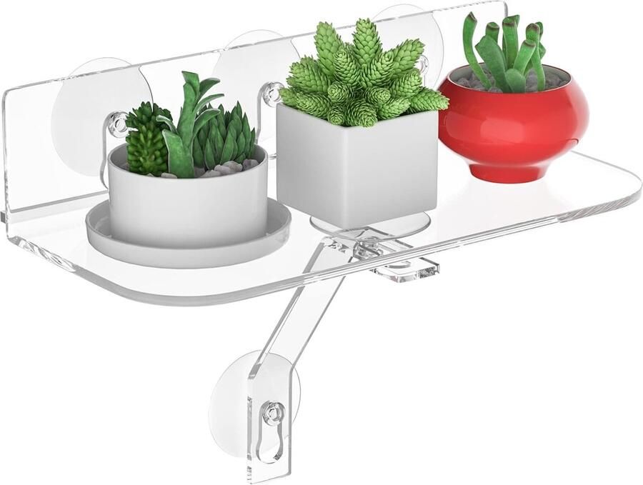 Helder acryl raamplank voor planten vensterbank plantenplank met sterke zuigkracht 30 cm hangende raamplantenplanken voor planten camera fotolijst (1 pak)