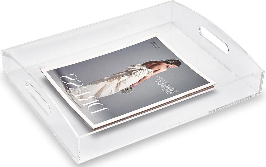 Helder acryl serveerblad met handgrepen Decoratief dienblad voor salontafel Ottomaanse badkamer keuken woonkamer Groot formaat 305 x 406 cm