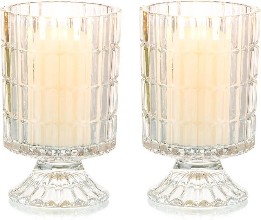 Helder glas kandelaar set van 2 windlichten kaarsenhouder stompkaarsen moderne kaarsenhouder staafkaars theelichthouder voor bruiloft eettafel badkamer tafeldecoratie verjaardag party decoratie