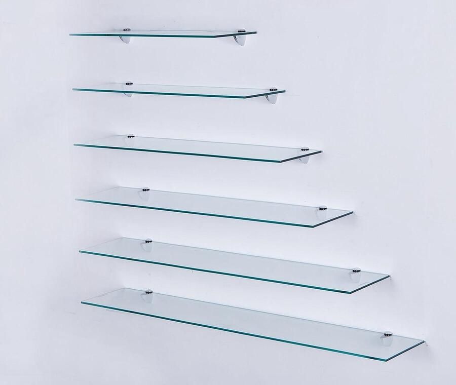 Helder Glas Wandplank Badkamer Plank van 6mm ESG Veiligheidsglas Metalen Beugels Verschillende Maten (50 cm)