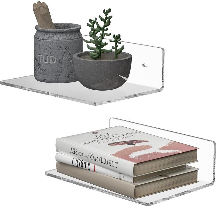 Helder Wandrek Acryl Klein Bewegend Rek voor Muur Opslag & Decoratie Set van 2 Stuks Wandplanken & -rekken