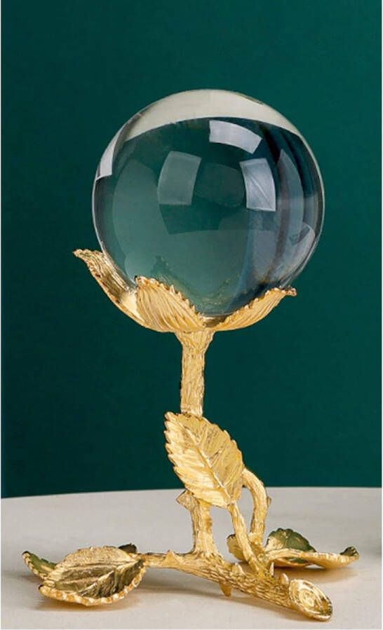 Heldere kristallen bol met gouden standaard ornament ambachtelijke metalen sculpturen ijzeren kunst thuiskantoor boekenkast woonkamer slaapkamer decoratie (roze)