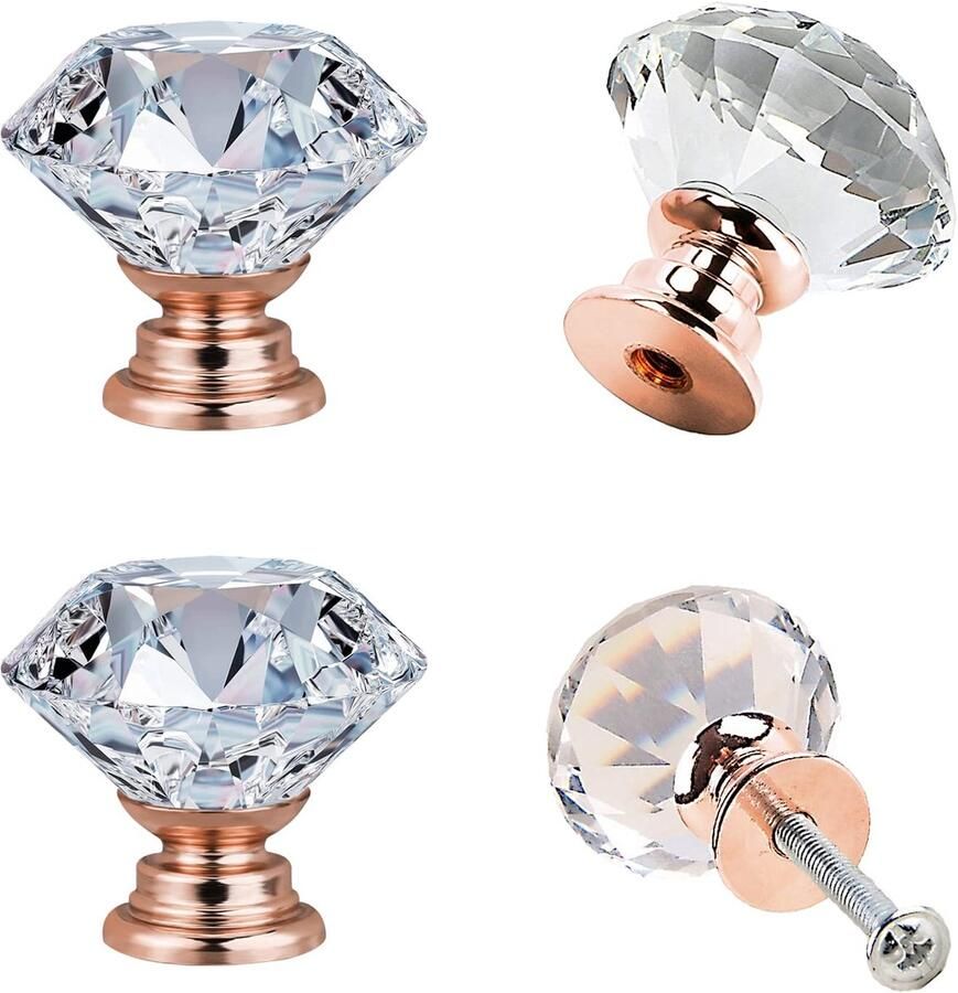 Heldere Kristallen Deurknoppen Elegante Luxe Set van 10 Roségoud en Kristal 30 mm
