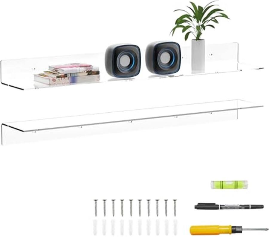 Heldere lange zwevende wandplanken Set van 2 voor planten boeken en decoratie