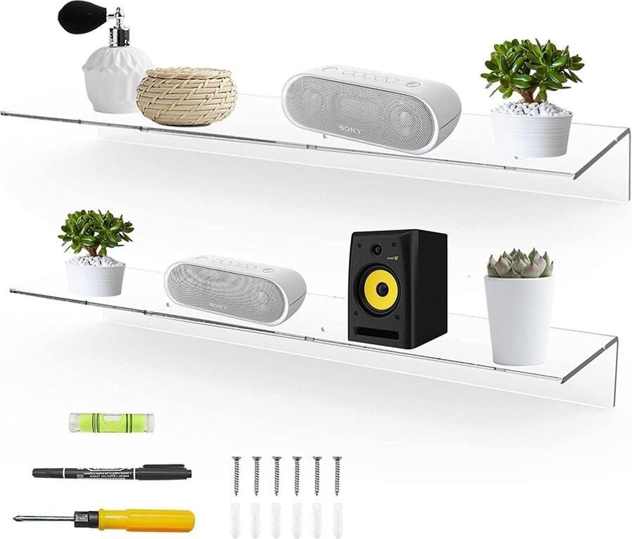 Heldere Zwevende Planken 60 cm Acryl Wandplank Voor Planten en Boeken Set van 2