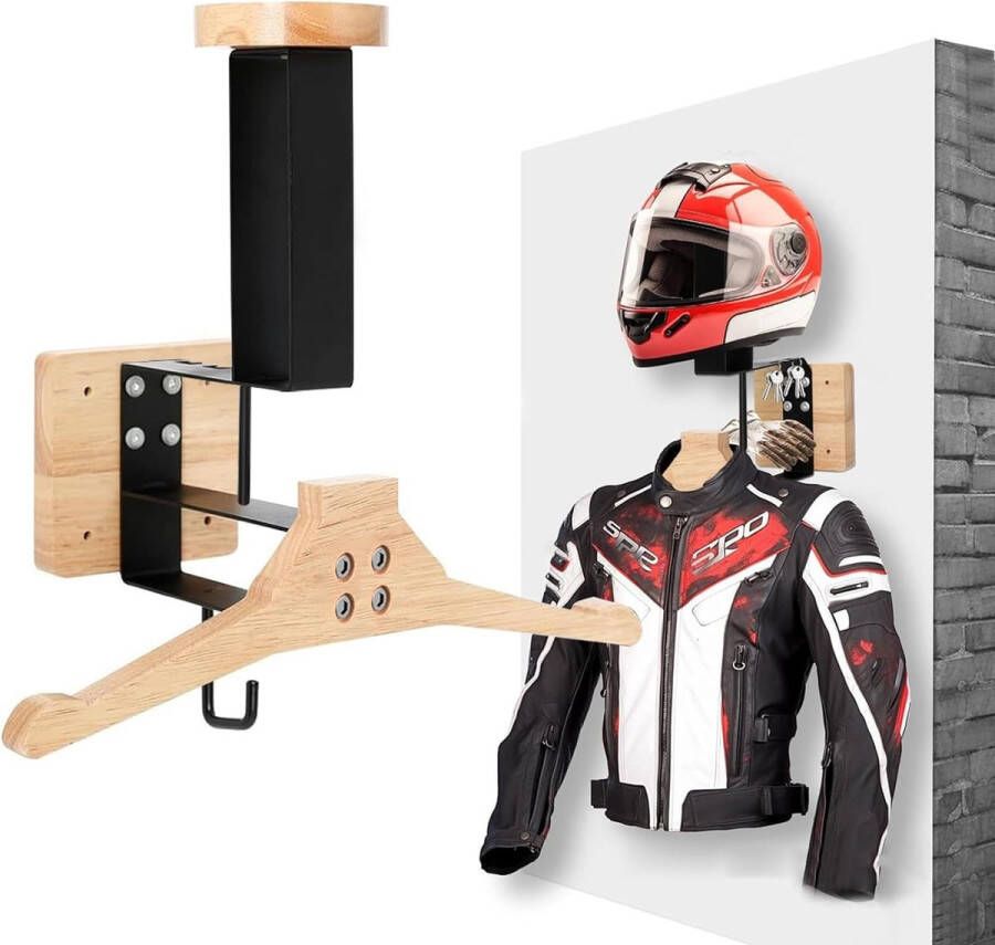 Helmhouder voor aan de muur motorfiets garderobe motorhelm-houder muur helmhouder voor motorfiets voetbal tactische uitrusting gemaakt van roestvrij staal en hout