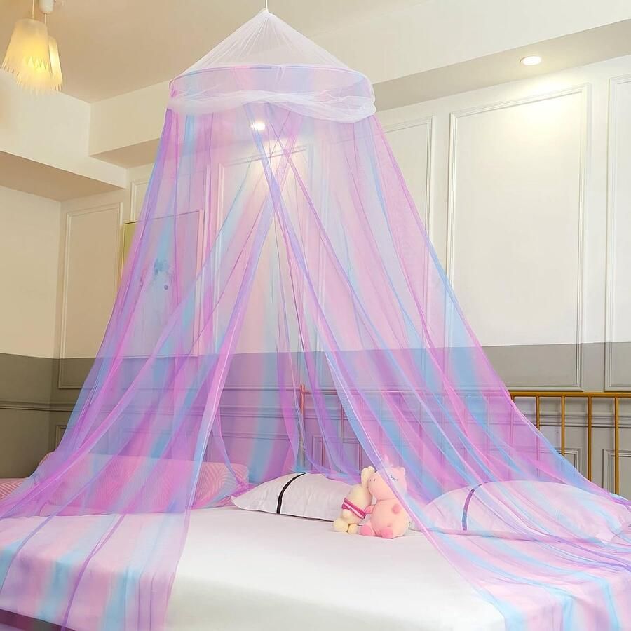 Hemelbed Gordijn voor Kinderen met Lichtgevende Sterren in Blauw en Paars