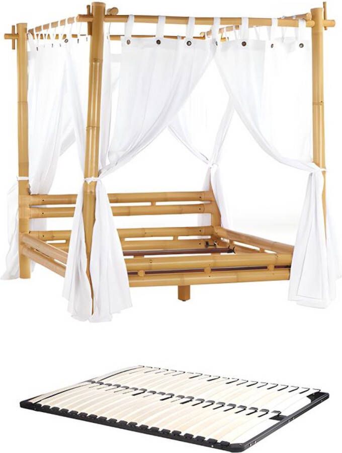 Hemelbed met gordijnen 160 x 200 cm Bamboe Houtlook + Bedbodem MALINDI L 180 cm x H 210 cm x D 220 cm - Foto 2