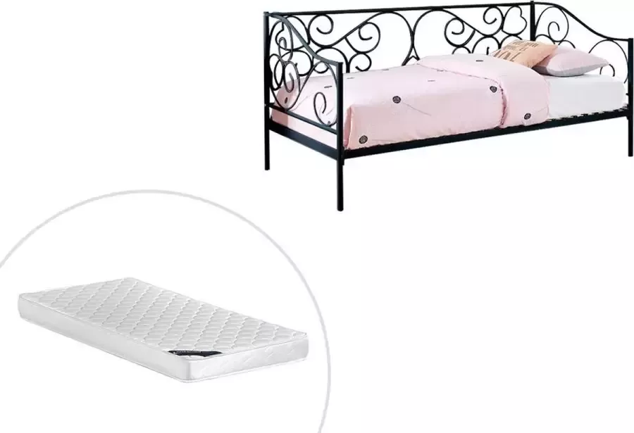 Hemelbed VIVIAN 90 x 200 cm Metaal Zwart + Matras L 207 cm x H 95 cm x D 96 cm - Foto 2