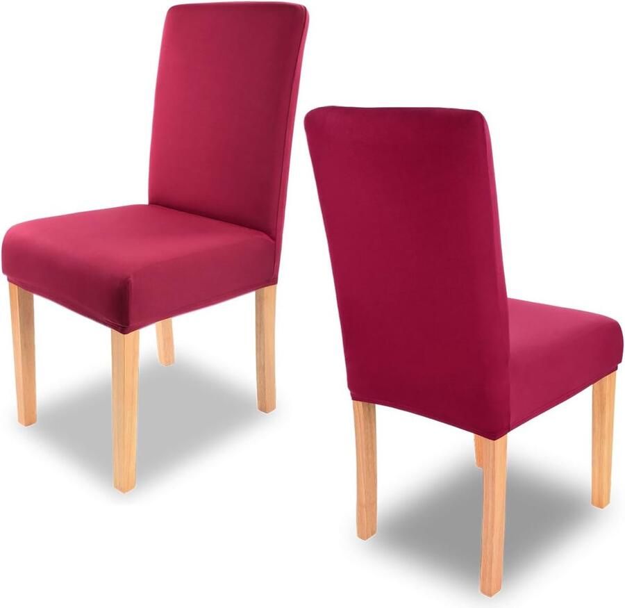 Henry Stretch-stoelhoes voordeelverpakking set van 4 ronde en hoekige stoelleuningen bi-elastische pasvorm met zegel van Öko-Tex-standaard 100: getest en betrouwbaar (bordeaux)