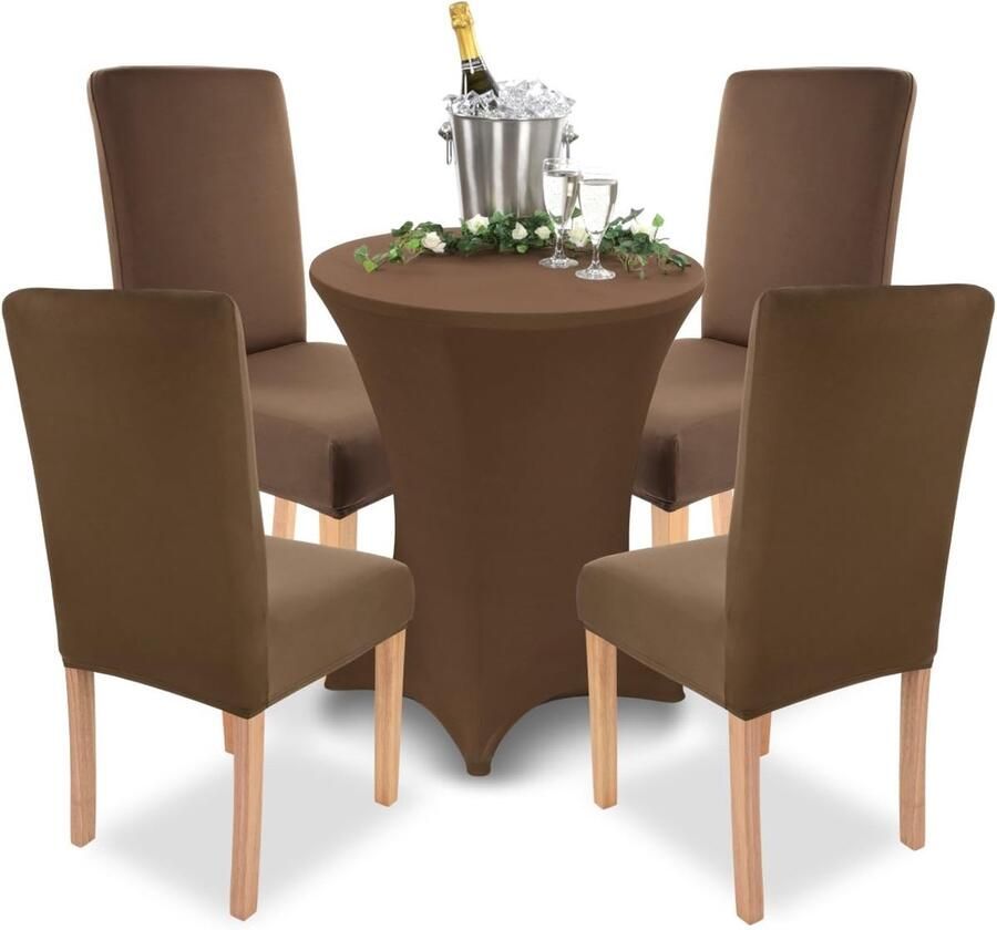 Henry Stretch-stoelhoes voordeelverpakking set van 4 ronde en hoekige stoelleuningen bi-elastische pasvorm met zegel van Öko-Tex-standaard 100: getest en betrouwbaar (bruin)