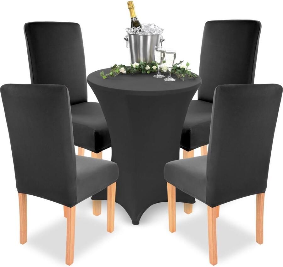 Henry Stretch-stoelhoes voordeelverpakking set van 4 ronde en hoekige stoelleuningen bi-elastische pasvorm met zegel van Öko-Tex-standaard 100: getest en betrouwbaar (zwart)