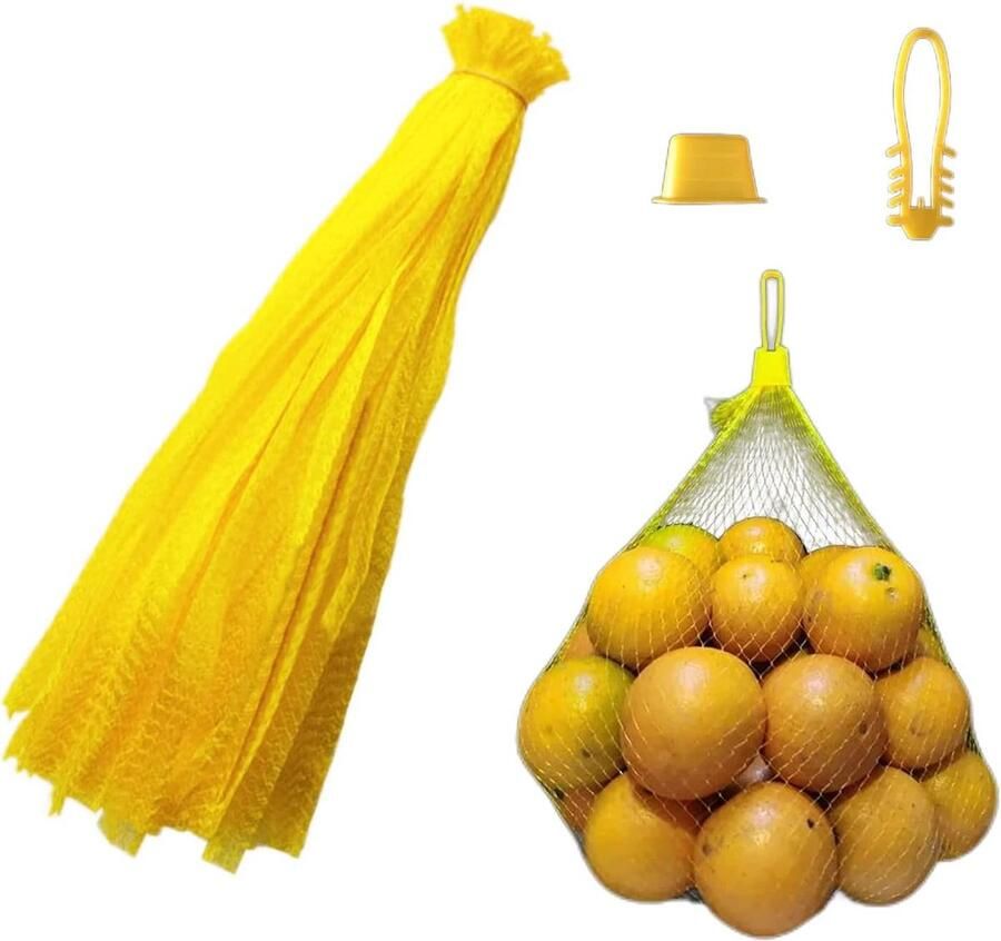 Herbruikbare Mesh Plastic Net Fruit- en Groententas 100 Stuks Geel
