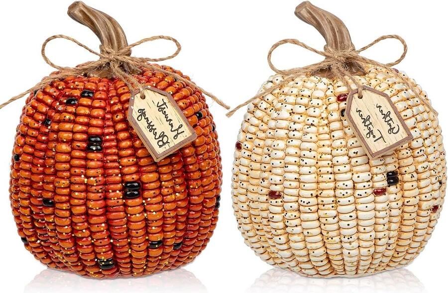 Herfst Decoratie 2 STKS Decoratieve Maïskolf Pompoenen Hars Nep Pompoenen Herfst Thuis Rustiek Decor Thanksgiving Oogst Halloween Tafel Middenstuk Plank Indoor Outdoor Veranda