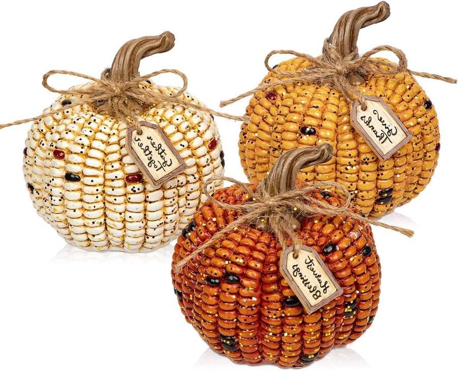Herfst Decoratie 3 STKS Decoratieve Maïskolf Pompoenen Hars Nep Pompoenen Herfst Thuis Rustiek Decor Thanksgiving Oogst Halloween Tafel Centerpieces Plank Indoor Outdoor Veranda