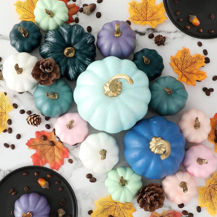 Herfst Decoraties 17 stuks Decoratieve Grote Kleine Pompompen Blauw Groen Roze Teal Halloween Oogst Festival Thuis Tafel Decor