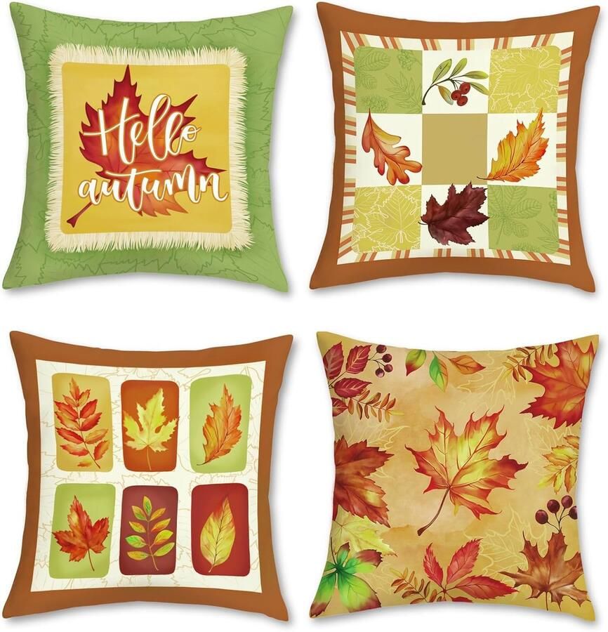 Herfst esdoornbladeren kussenhoezen 45 x 45 cm geel oranje groen blad zacht fluweel decoratieve sierkussenslopen voor slaapbank huis tuin patio decoratie set van 4