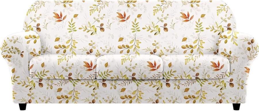 Herfst eucalyptus stretch bankovertrek bankhoes 4 stuks vintage beige wasbaar