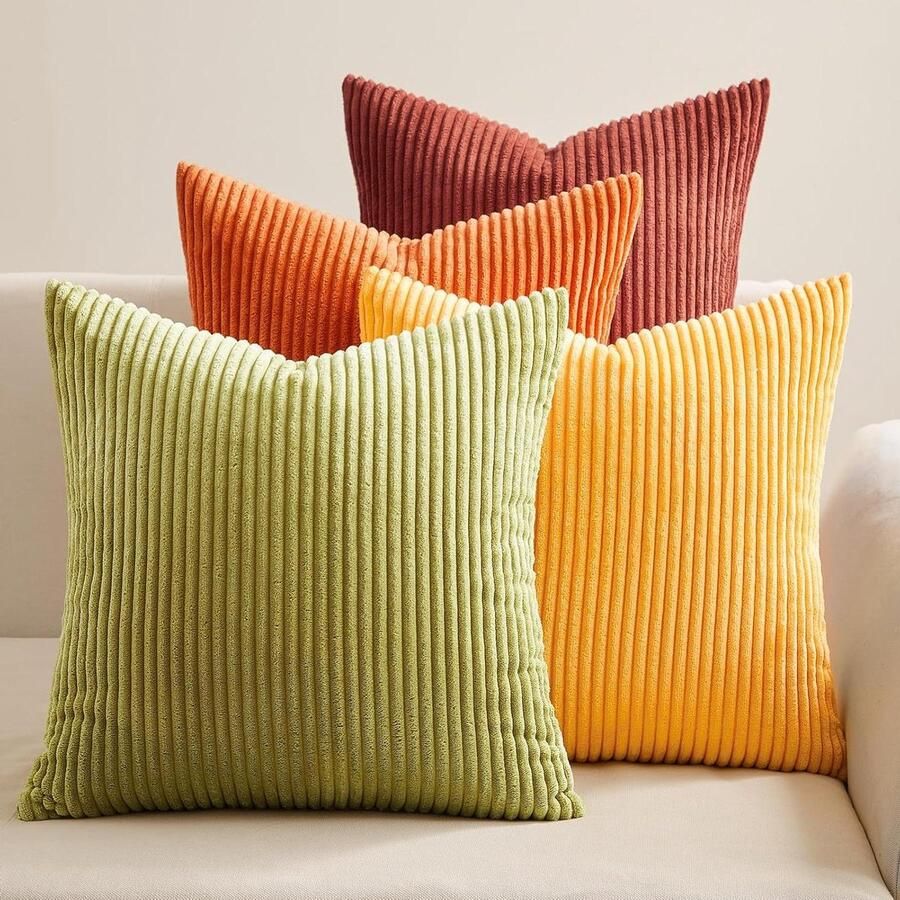 Kussenhoes 40x40 herfst set van 4 corduroy kussenhoezen voor slaapbank woonkamer kinderen pluizig oranje geel groen