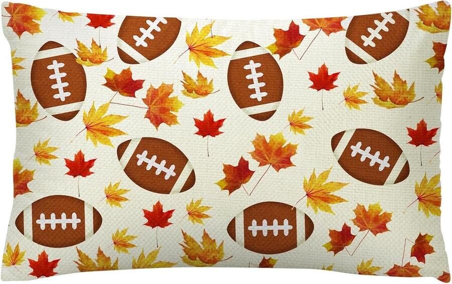 Herfst Kussens Maple Leaf Football Decor Herfst Decoraties Seizoensgebonden Kussenhoezen Herfst Blad Kussens voor Bank Sofa Decor voor Thanksgiving 12x20in