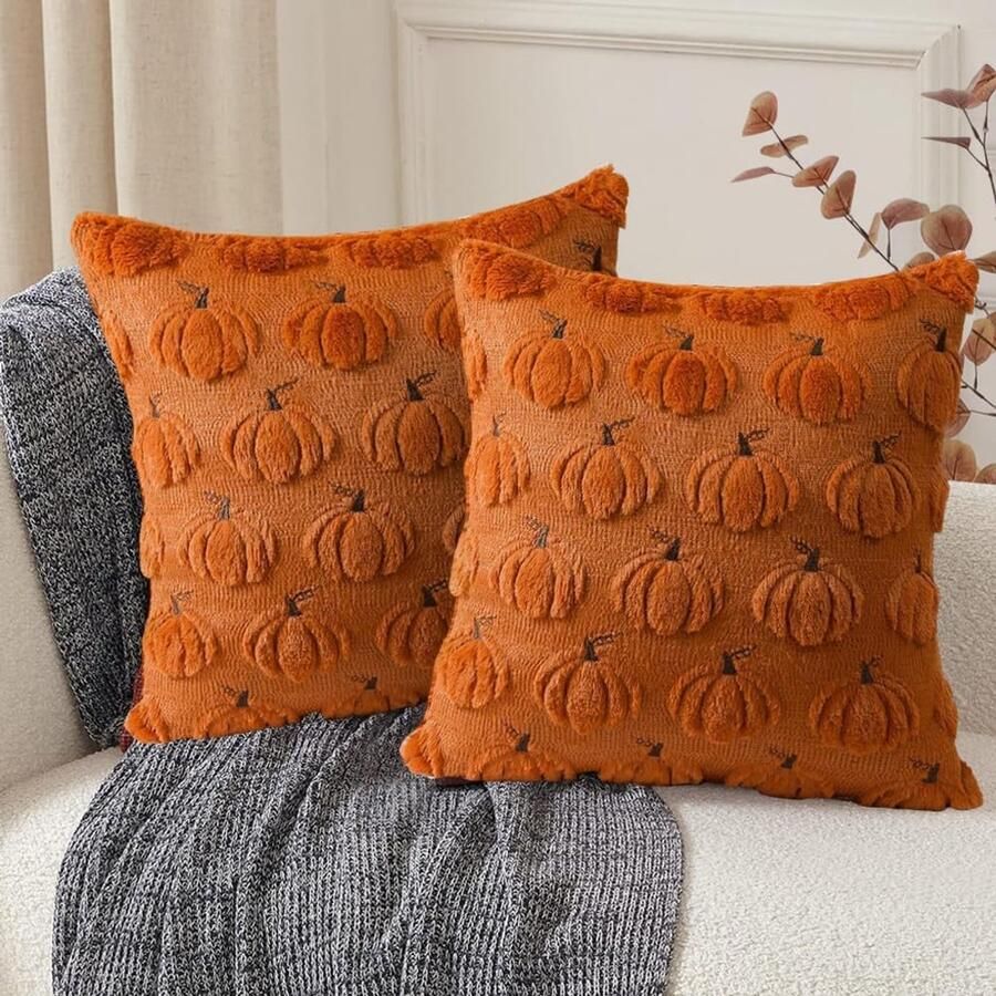 Herfst Kussenslopen 45x45 cm Pompoen Decoratie Zachte Bank en Stoel Kussens Sfeervolle Woondecoratie Voor Herfst en Huiskamer 45x45 cm Set van 2