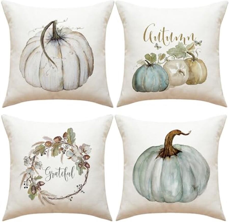 Herfst Kussenslopen Set van 4 45 x 45 cm Decoratieve Kussens voor Sofa en Bed