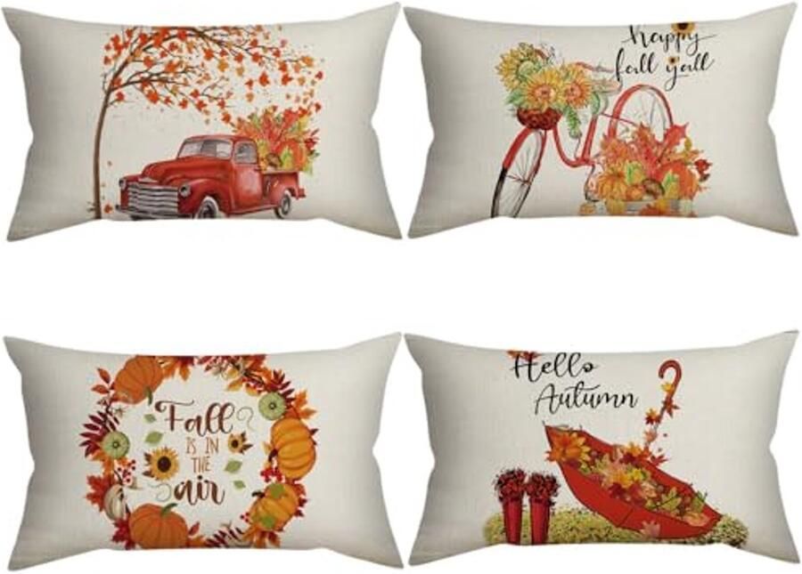 Herfst Kussenslopen Set van 4 45x45 cm Decoratieve Hoes voor Bank en Bed Machinewasbaar