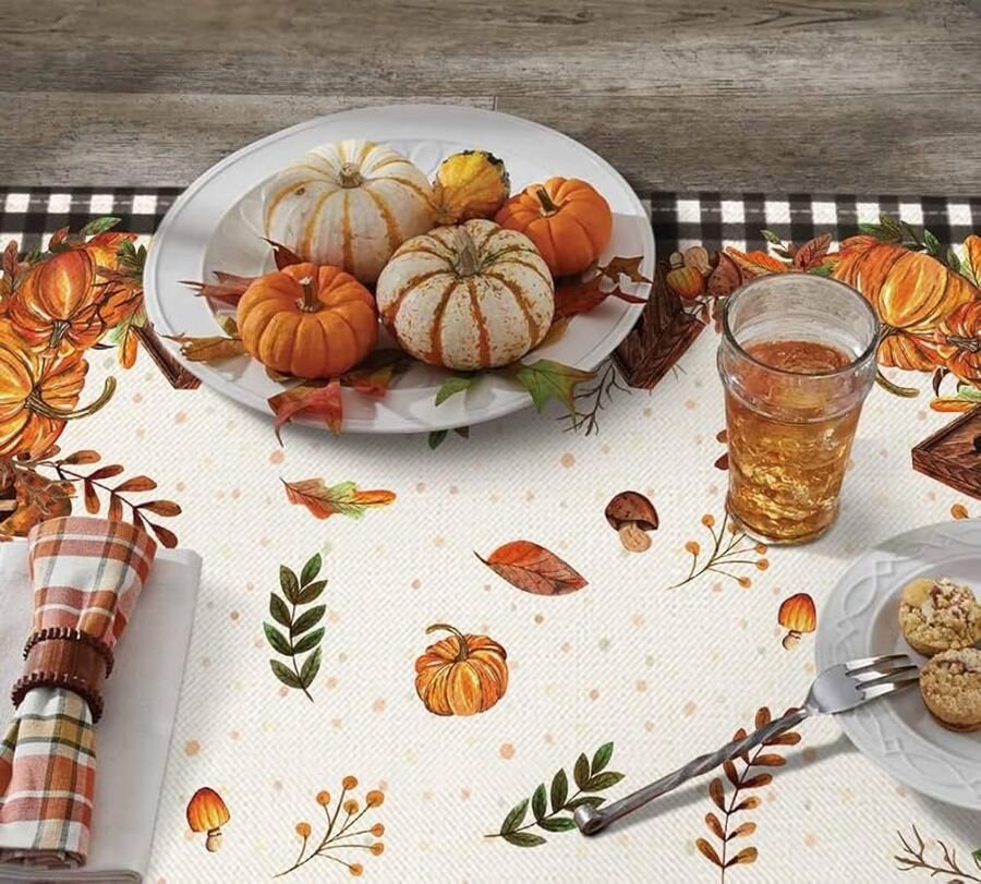 Herfst Pompoen Paddenstoelen Vogelhuis Tafelkleed Wasbaar 1 stuk Polyester 85 x 85 cm