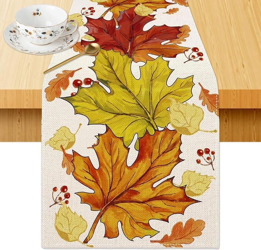 Herfst Tafelkleed Warme Kleuren 1 stuk Linnen 33 x 183 cm