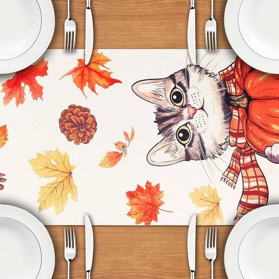 Herfst Tafelloper met Pompoenen 1 stuk Linnen 40 x 180 cm