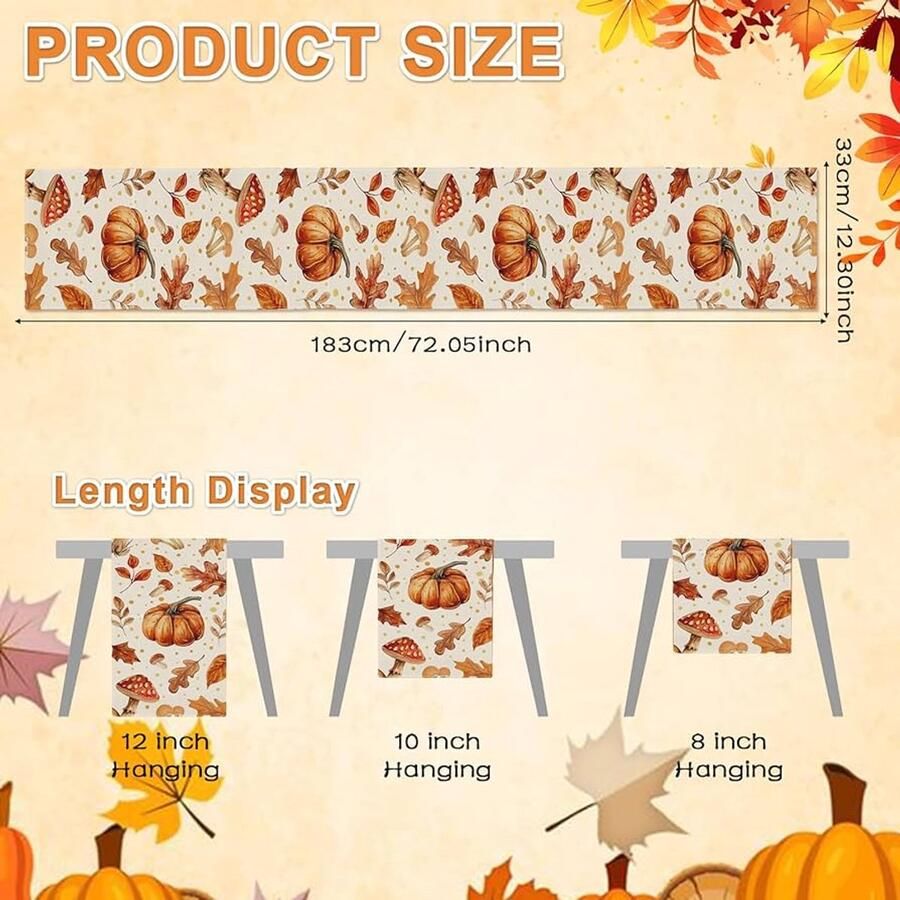 Herfst tafelloper met pompoenen decoratief linnen tafelkleed 1 stuk oranje herfstkleur 33x183 cm