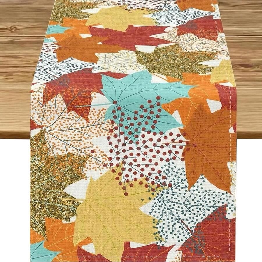 Herfst Tafelloper Sfeervol Patroon 1 stuk Natuurlijk Linnen 33 x 183 cm