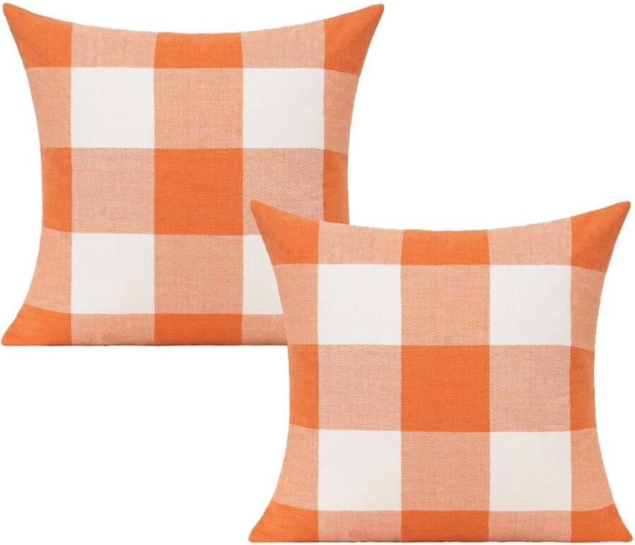 Herfstdecoratie voor buiten kussenslopen oranje buffalo plaid Thanksgiving veranda boerderij rustiek kussen herfstdecoraties voor op de bank woonkamer 18x18 set van 2