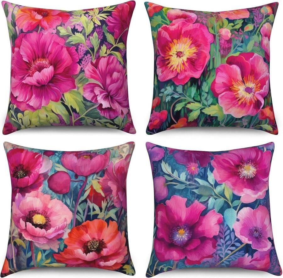 Herfsthoes voor sierkussen 40 x 40 cm voordeelset van 4 kussenslopen herfst pompoen stijlvol en decoratief bankkussen linnen premium kwaliteit herfstdecoratie outdoor pompoenkussen voor slaapkamer woonkamer bank sierkussen 40 x