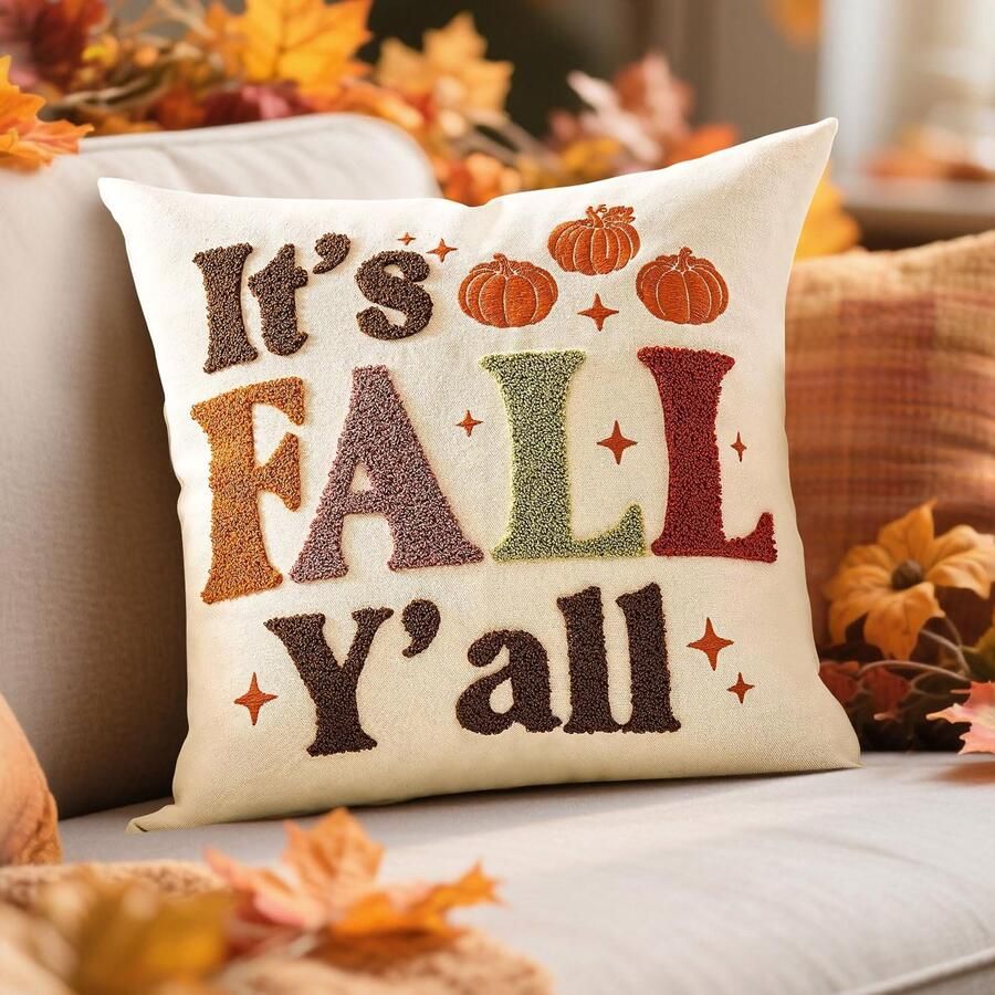 Herfstkussenhoes 45 x 45 cm decoratieve kussenhoes met borduurwerk esdoornbladeren en pompoenkussenhoezen voor bank tuin woonkamer slaapkamer Thanksgiving herfstdecoratie