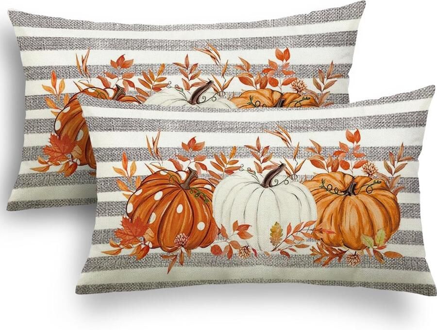 Herfstkussensloop 30 x 50 cm set van 1 kussensloop herfst pompoen decoratief bankkussen linnen kussenhoezen herfstdecoratie outdoor pompoenkussen voor slaapkamer woonkamer bank