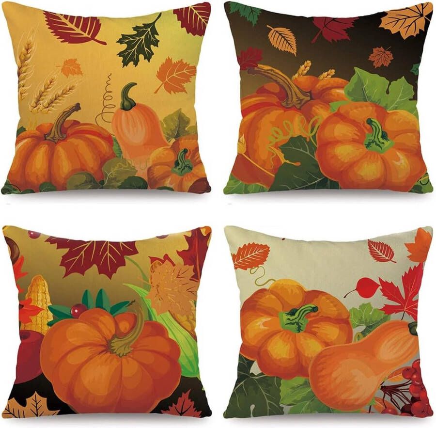 Herfstkussensloop 45 x 45 cm set van 4 pompoen esdoornblad herfst decoratieve kussens herfstdecoratie voor thuis tuin bank slaapkamerc