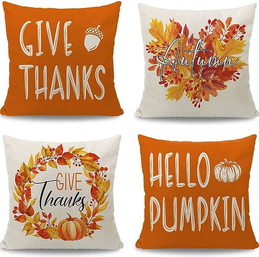Herfstkussensloop 45 x 45 cm set van 4 pompoen voor moeder en herfst decoratieve kussens herfstdecoratie voor thuis tuin bank slaapkamer