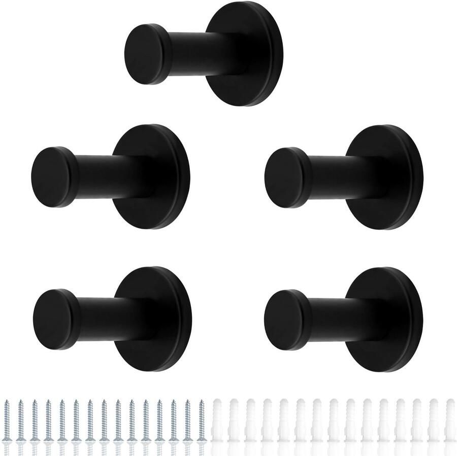 HERKINDNESS Handdoekhaken Zwart Mat 5 Stuks Eenvoudige Europese Stijl Kapstokhaken Om Te Boren voor Keuken Badkamer en Slaapkamer